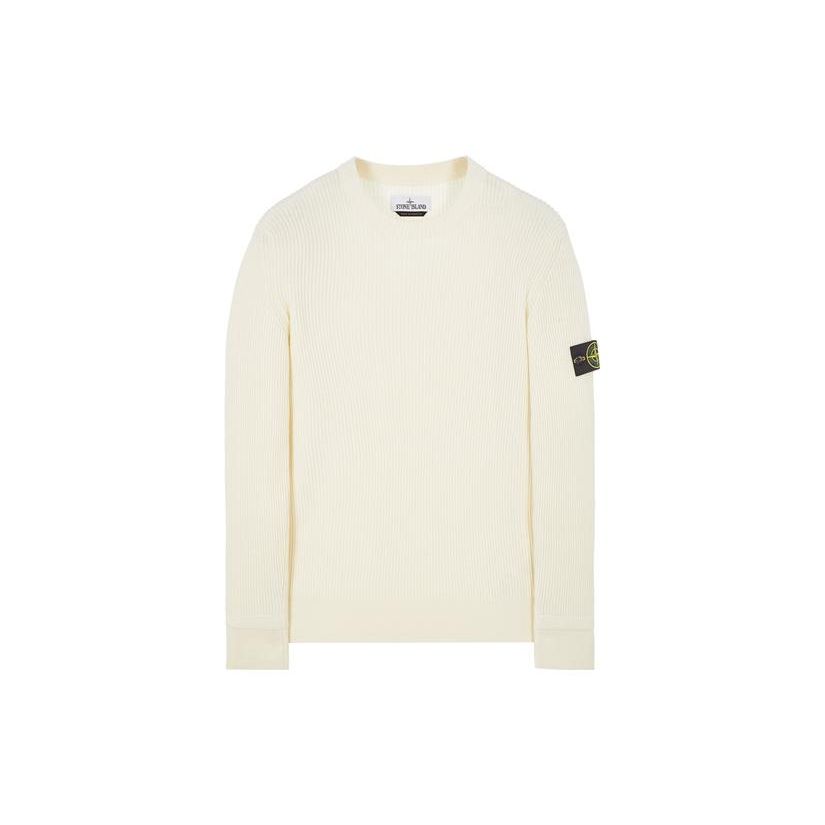 STONE ISLAND FW22 Solid Logo Patch Crew Neck Wool Sweater Men Sweater Natural-White 7715553C2-V0080