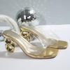 Gold Square Toe Transparent Pvc Slippers Women 2025 Summer Strange High Heels Sandals Women Silver Slip On Plus Size Dress Shoes