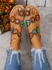 Fashion Yellow Embroidered Faux Flower Fashion Sandals Peacock Flat Plus Size 43 Summer Outdoor Beach Shoes Travel Mom Shoes