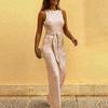 Women's Round Neck Sleeveless Sequined Jumpsuit All-match Fashionable Wide-leg Pants Suit