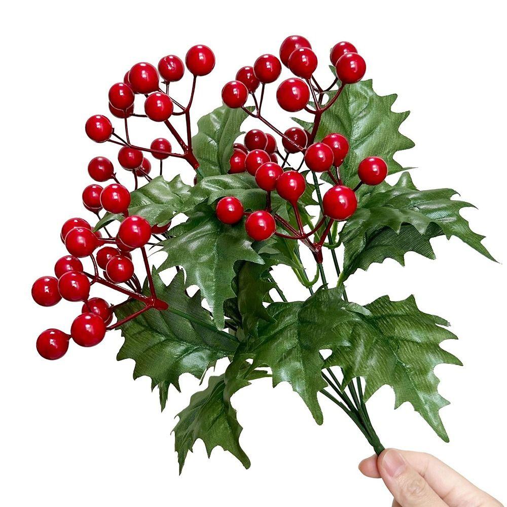 Green Holly Leaves Artificial Christmas Berry Artificial Holly Leaves New Year Arrangement