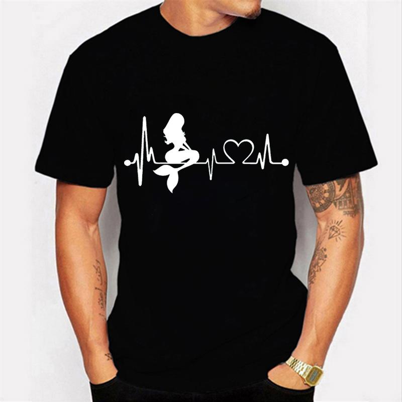 Mountain Bike Heartbeat Biking Print Mens T-shirts Casual Printed Summer Short Sleeves BLACK T Shirts Tees