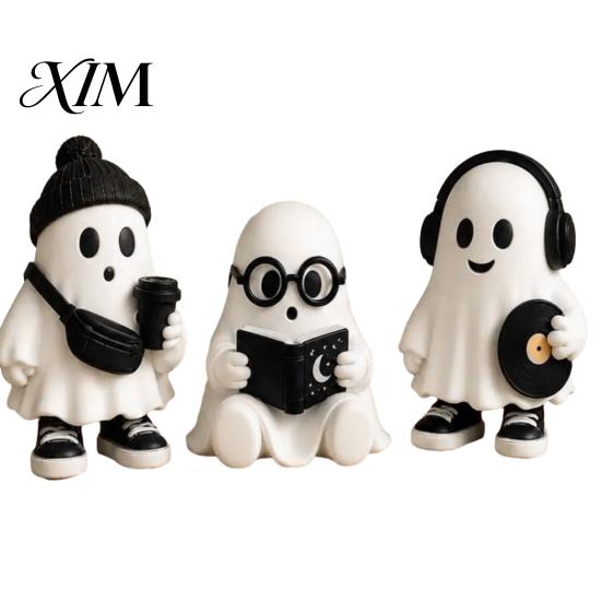 Versatile Daily And Holiday Home Accents Halloween Ghost Figurine, Resin Cartoon Desktop Ornaments, Cute Statue Black White Aesthetic Room Decor