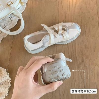 Виноградная мама имеет ту же высоту, увеличенную на 5 см~ Балетный стиль, перекрестная шнуровка, универсальная толстая подошва Dexun, повседневная обувь для женщин