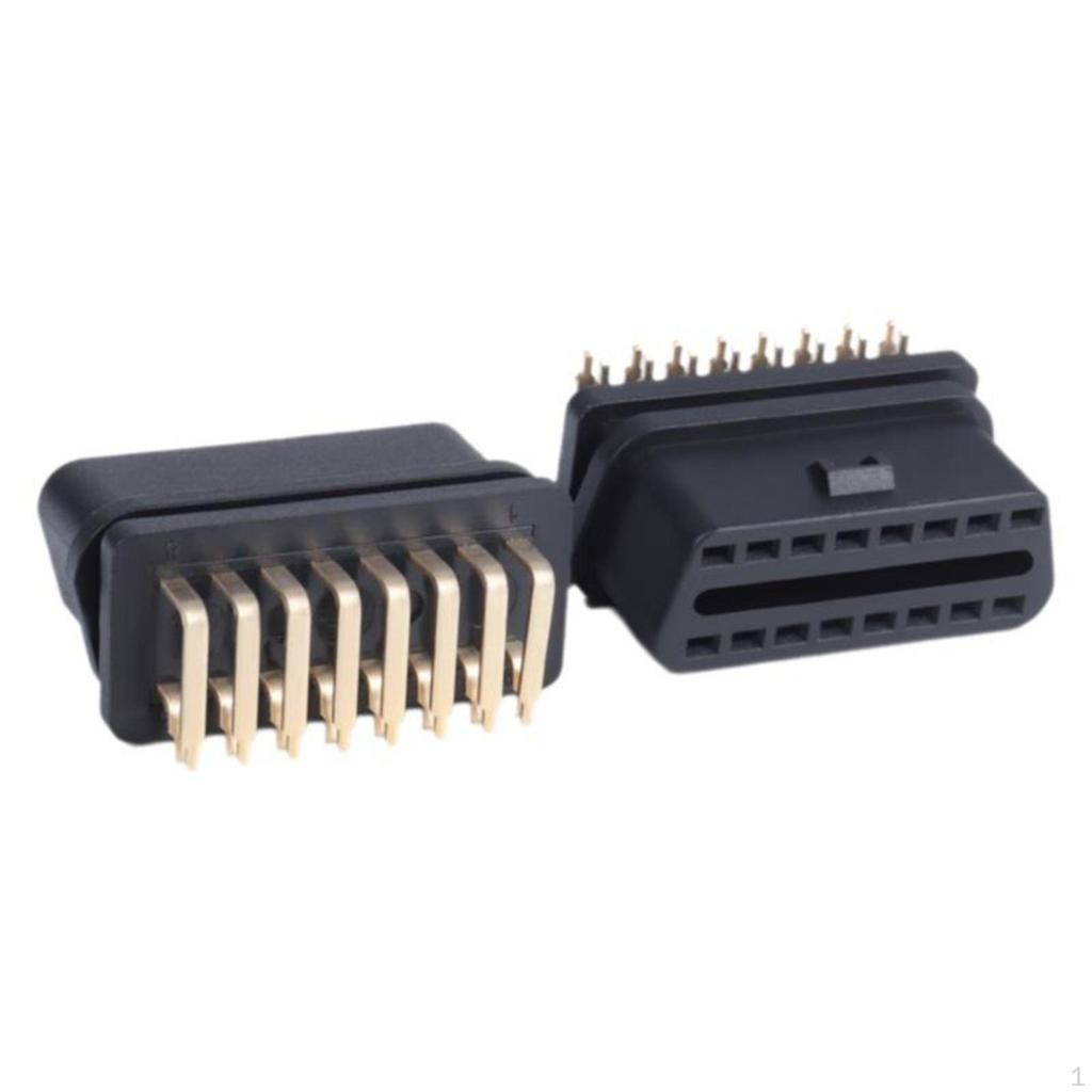 OBD2 16-контактный папа, позолоченный, Г-образный 90°, Корпус J1962M, Никелированный, Прямой
