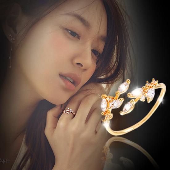 Женское регулируемое открытое кольцо со стразами, инкрустированное листьями, вечерние клубные украшения