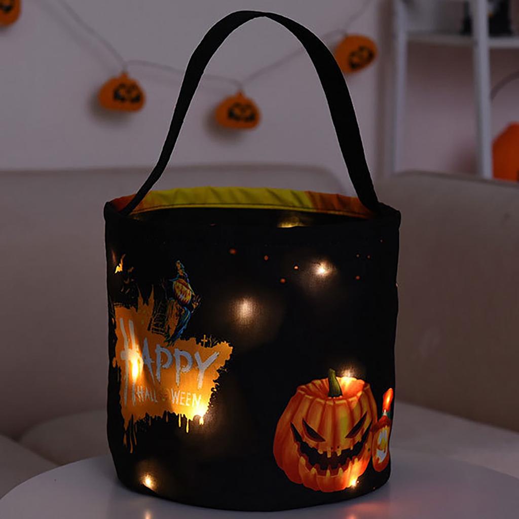 Halloween Candy Bucket Decoration With Lights Halloween Basket Lights Reusable Candy Basket Tote Bag For Party Favors