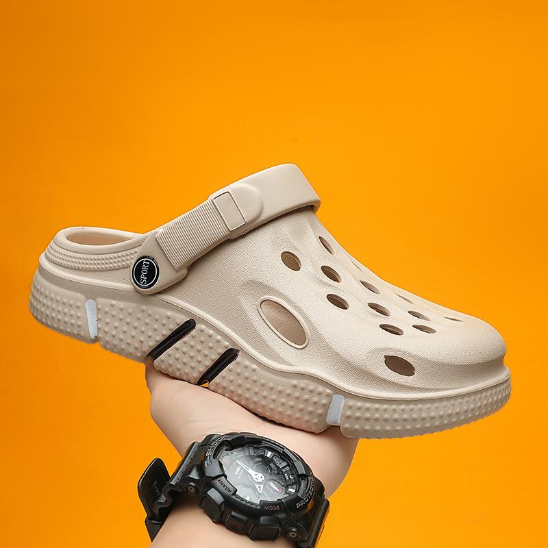 Hole Shoes Men'S Platform Outer Wear Non-Slip Beach Sandals Sports Leisure Lightweight Solid Color Slippers Men