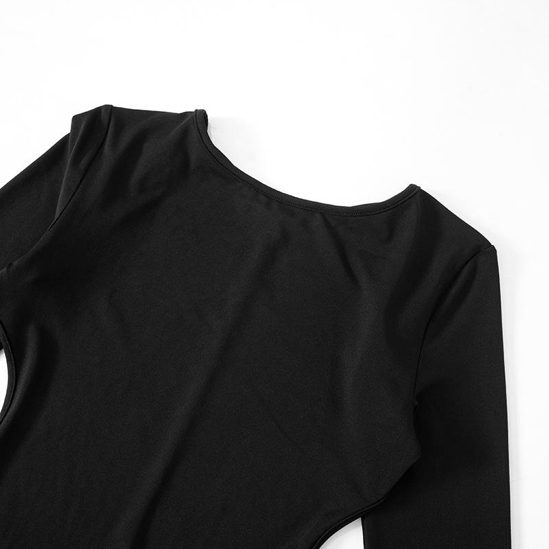 Women's Summer Solid Color Long Sleeve Sexy Backless Slim Package Hip Short Dress