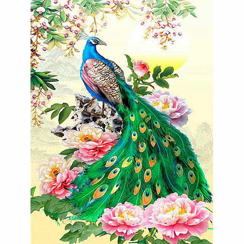 5D DIY Diamond Embroidery Animal Peacock Cross Stitch Diamond Painting Full Round Drill Picture of Home Christmas Present