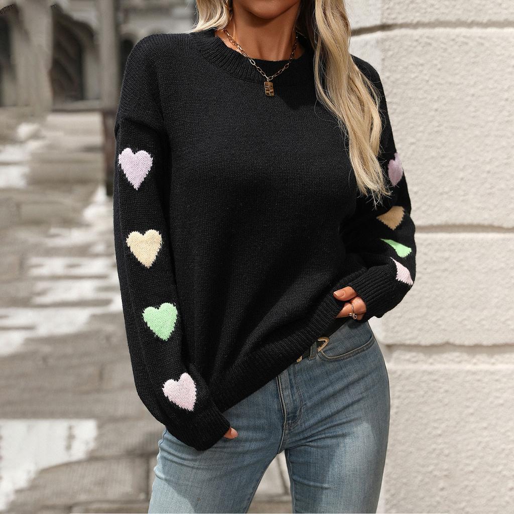 Women's Fashion Loose Heart Splicing Solid Color Sweater Temperament Women's Knitted Cardigan