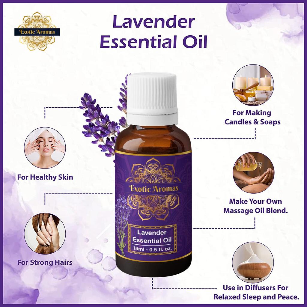 Exotic Aromas Lavender Essential Oil for Aroma Therapy, Stress Relief, Hair, Skin (15Ml + 15Ml) Pack of 2