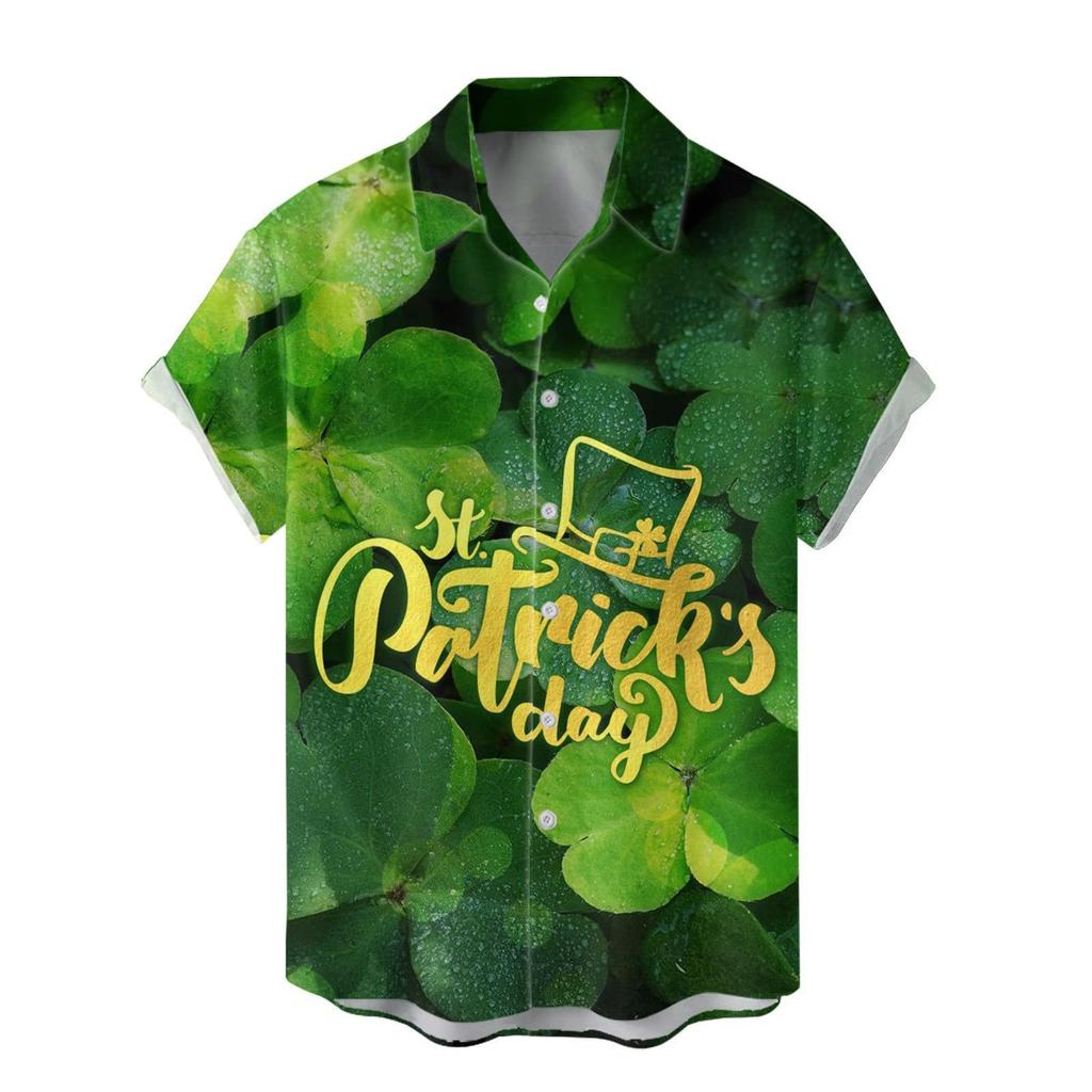 Men'S Summer Shirt 3D Printing Fashion Casual Green Collection Loose Short Sleeve Shirt