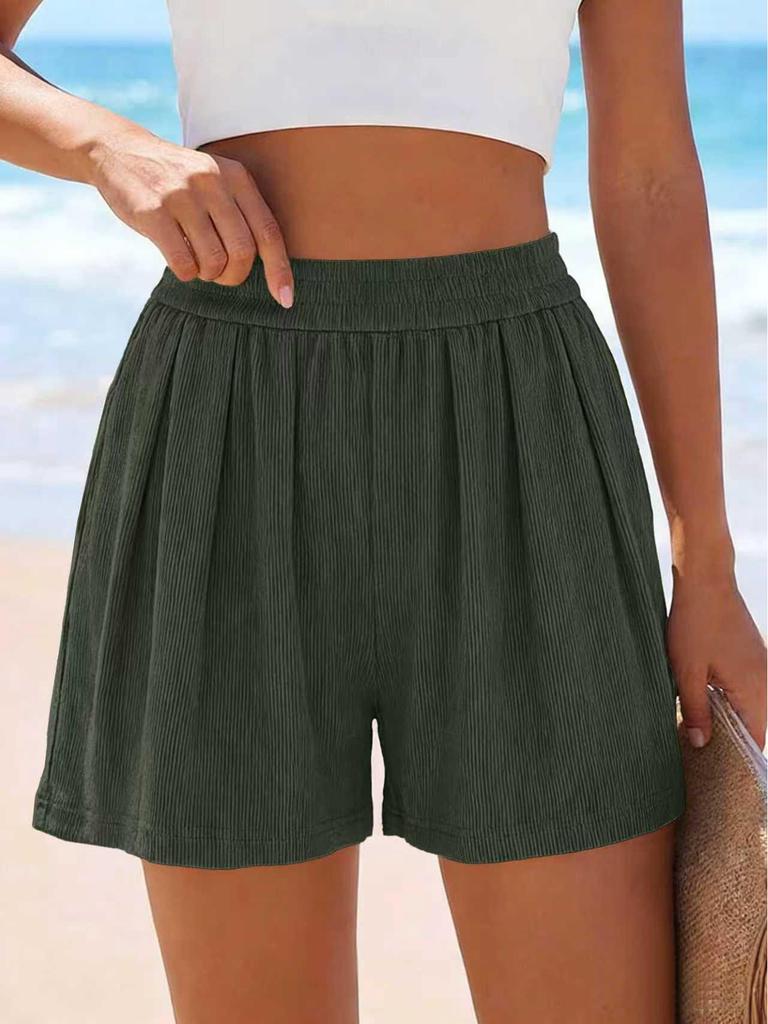 Летние широкие повседневные однотонные модные шорты с карманами, европейские и американские, 2026