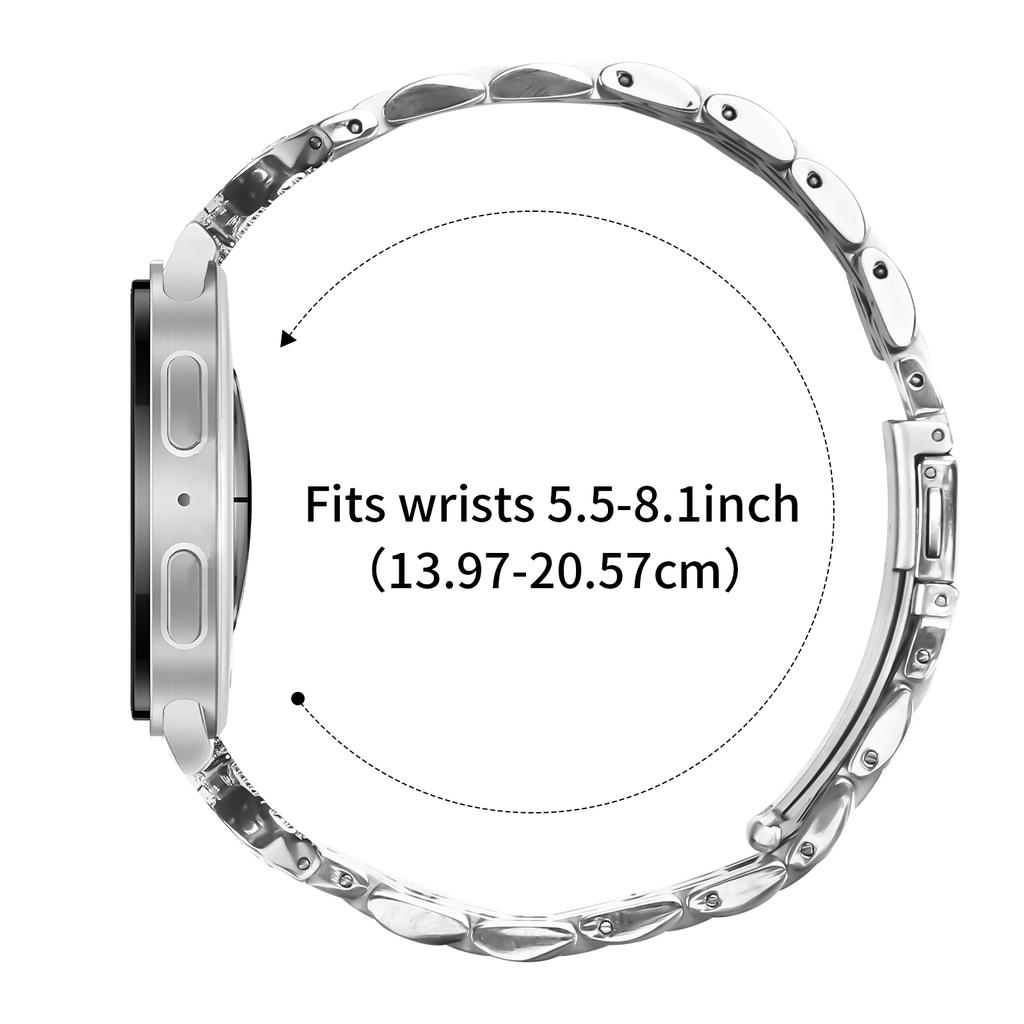 Watch Band for Samsung Galaxy Watch8 Classic 46mm/Watch8 44mm/40mm Seven Bead Stainless Steel Strap with Rhinestone Ox Horn Style Connector