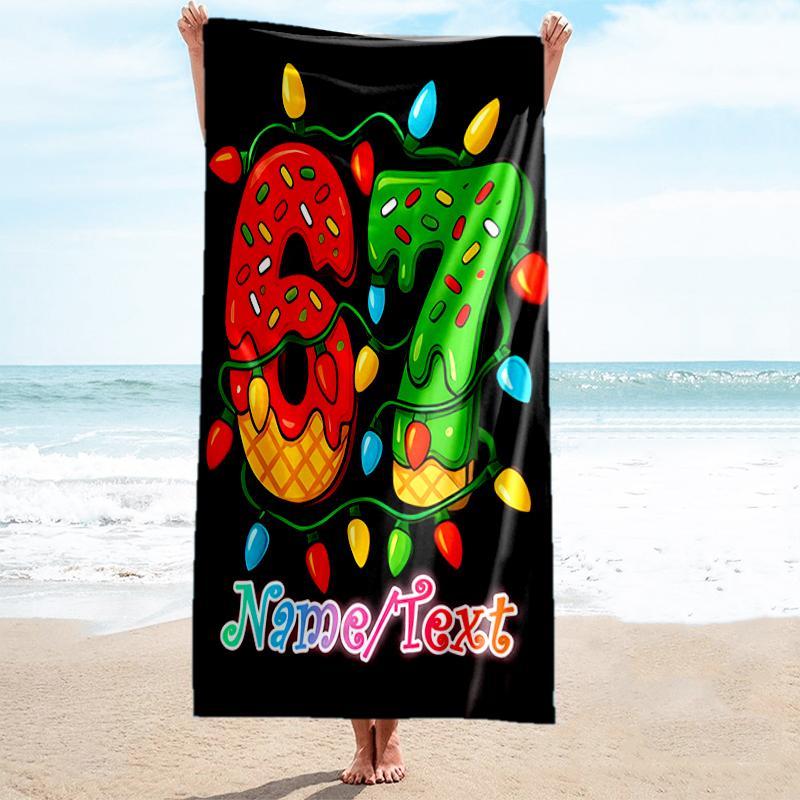 1PC Custom Name Christmas Donut Celebration Beach Towel Highly Absorbent And Sand-Resistant Towel for Swimming, Pool, Yoga, And Travel Lightweight