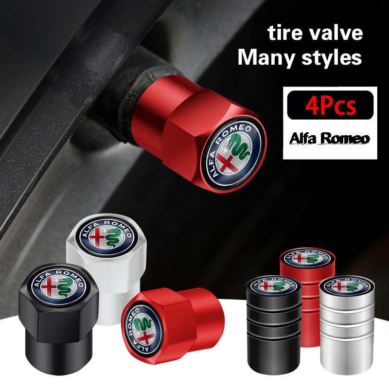 WCCZ3 Car Styling Metal Car Tire Valve Caps Dust Prevention Accessories For Alfa Romeo 156 159 147 4C 8C 166 Giulia Giulietta Mito