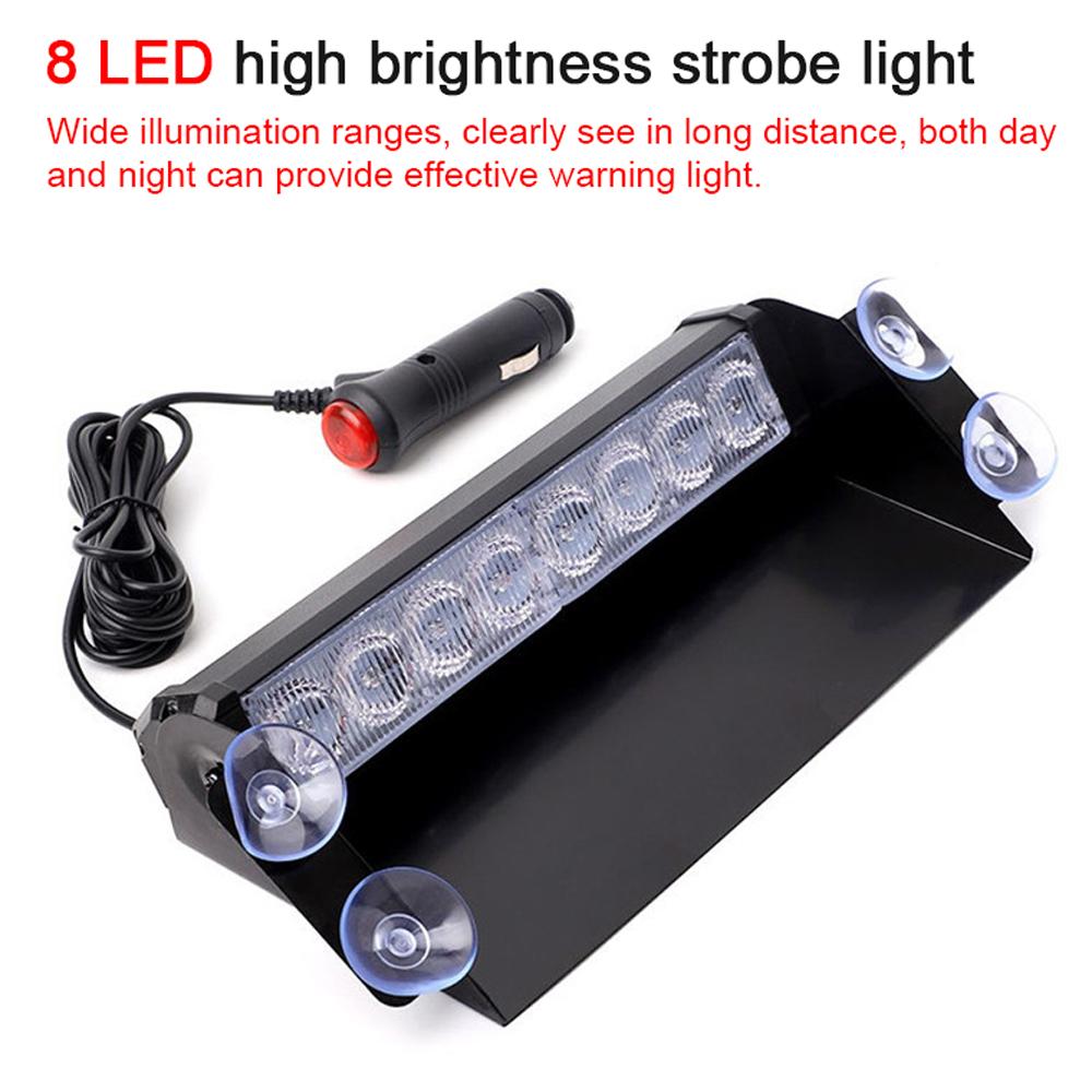 Car Truck Strobe Light 8 LED Suction Cup Lamp Front Windshield Traffic Advisor Safety Warning Light