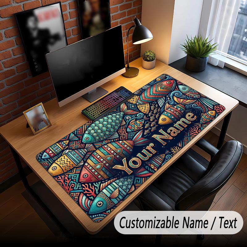 Fish Ocean Theme Custom Mouse Pad Personalized With Name Text Customized Desk Mat For Office Home Decor