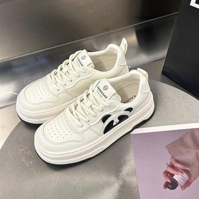 Белые туфли на платформе из натуральной кожи, женская весенняя новинка, универсальная повседневная обувь со шнуровкой, обувь Panda Bread