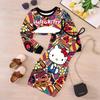 Girls Cartoon 2 Piece Outfits, Long Sleeve Crop Top + Spaghetti Strap Bodycon Dress, Lovely All‑Over Print Party Dress Set