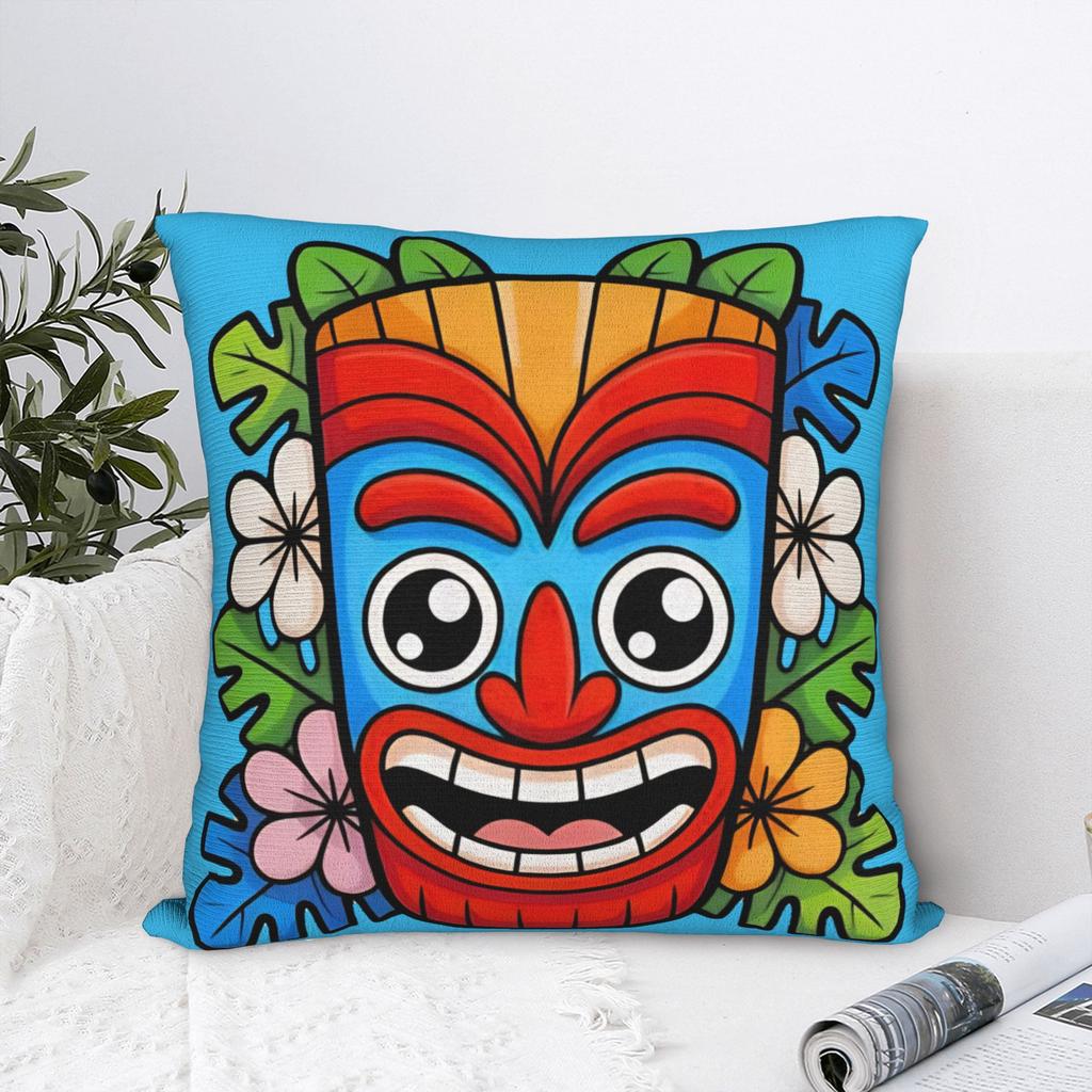Happy Kawaii Tiki Mask Cute Tropical Cartoon Pillow Case Soft Pillow Cover Cute Funny Cushion Cover For Couch Bed Living Room