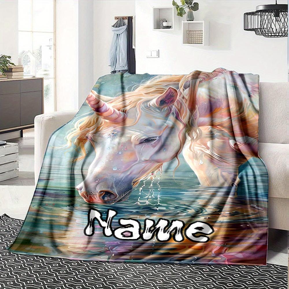 Unicorn Fantasy Floral Four Seasons Blanket Customized With Your Name Lightweight And Warm Perfect Gift For Home Office Camping Sofa Travel Beach