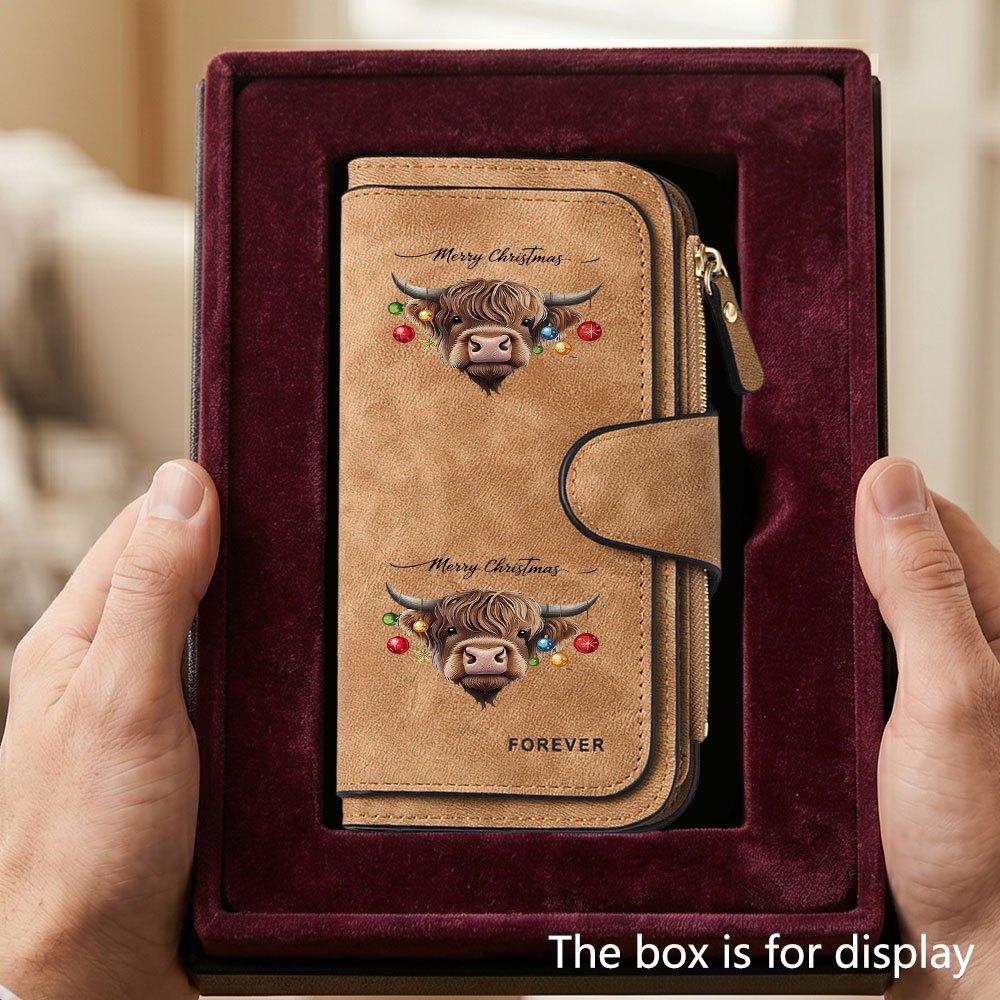 Unique Christmas Highland Cow Men's Large Capacity Wallet with Business Card Slot and Cash Pocket, Suitable for Formal Occasions and Office Use,