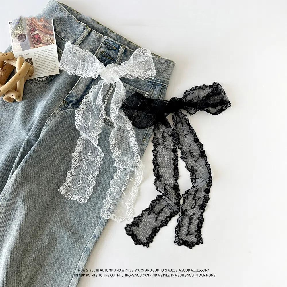 French Lace Floral Bow Belt Long Lace Thin Dress Belt fashion Lace Waistband Summer Season