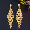 WWJ Yellow Cubic Zirconia Long Leaf Pin Earrings Dangle Earrings