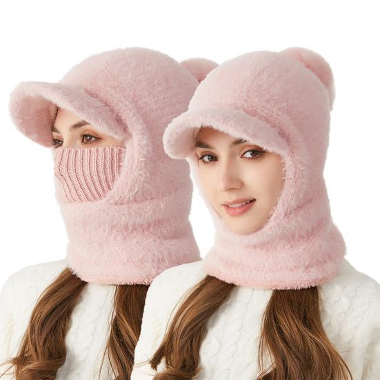 Зимняя велосипедная шапка со встроенным защитным экраном для лица и утеплителем для шеи с короткими полями, ветрозащитный толстый плюшевый шарф с полной защитой для улицы, головной убор для холодной погоды