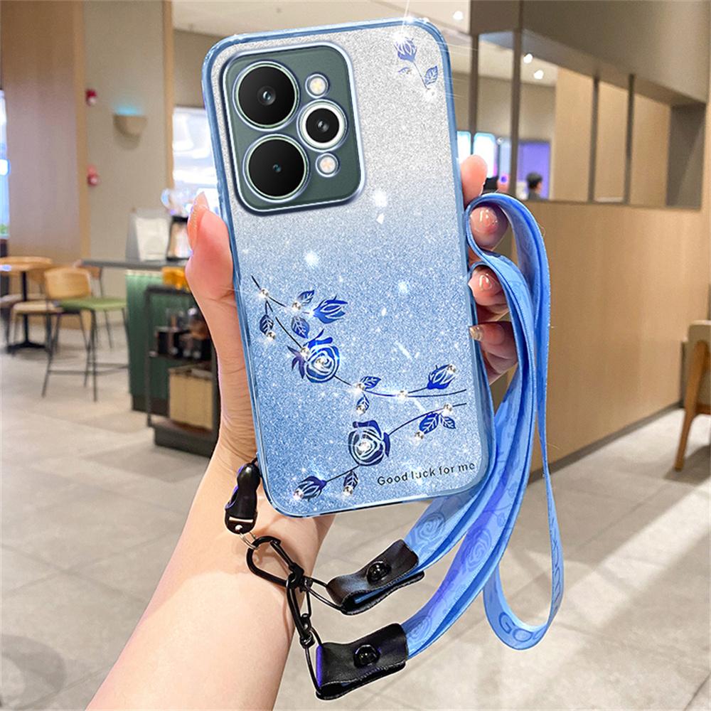 For Realme 15 Pro 5G Case Flower Pattern TPU Gradient Phone Cover with Lanyards