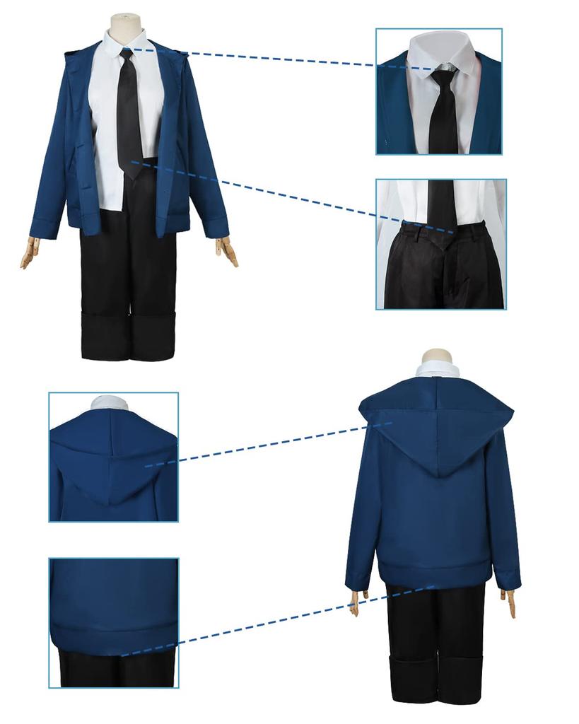 Парик для косплея Power, в комплекте костюм Blue Blood Devil для взрослых, костюм для культурного фестиваля, сценическая одежда, синий парик [Kamizu Ryohin] (Питание включено,