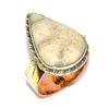 Natural Fossil Coral Gemstone Two Tone 925 Sterling Silver Jewelry Ring S.8 G3q06