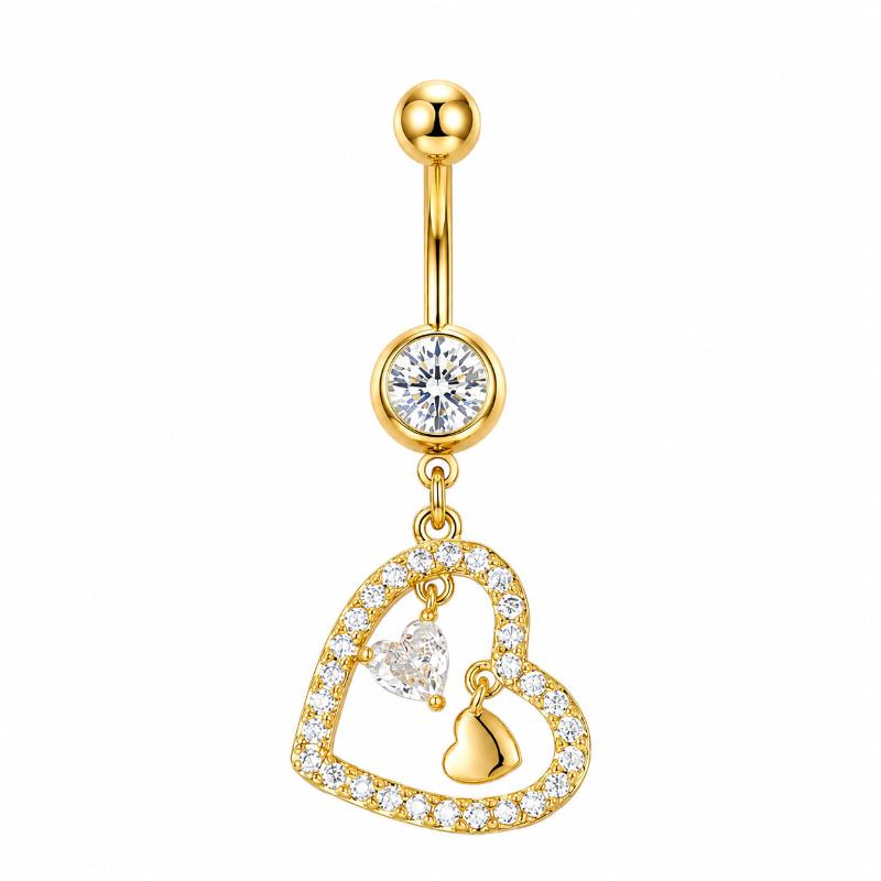 Belly Button Rings Exquisite Golden Zircon Decor Stainless Steel Fashion Navel Jewelry for Daily Outfit Matching