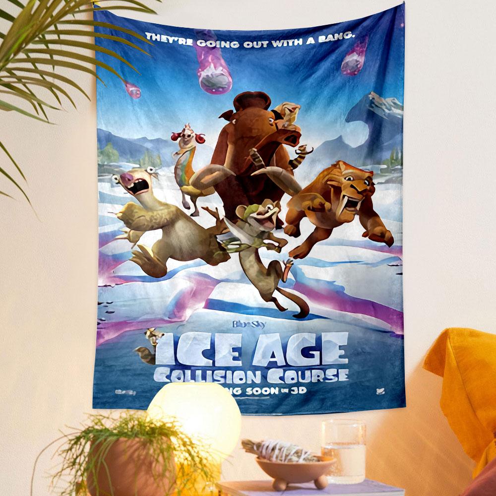 Ice Age Collision Course Tapestry Wall Hanging, Animated Movie Poster Art, Family Wall Decor for Bedroom Living Room Dorm