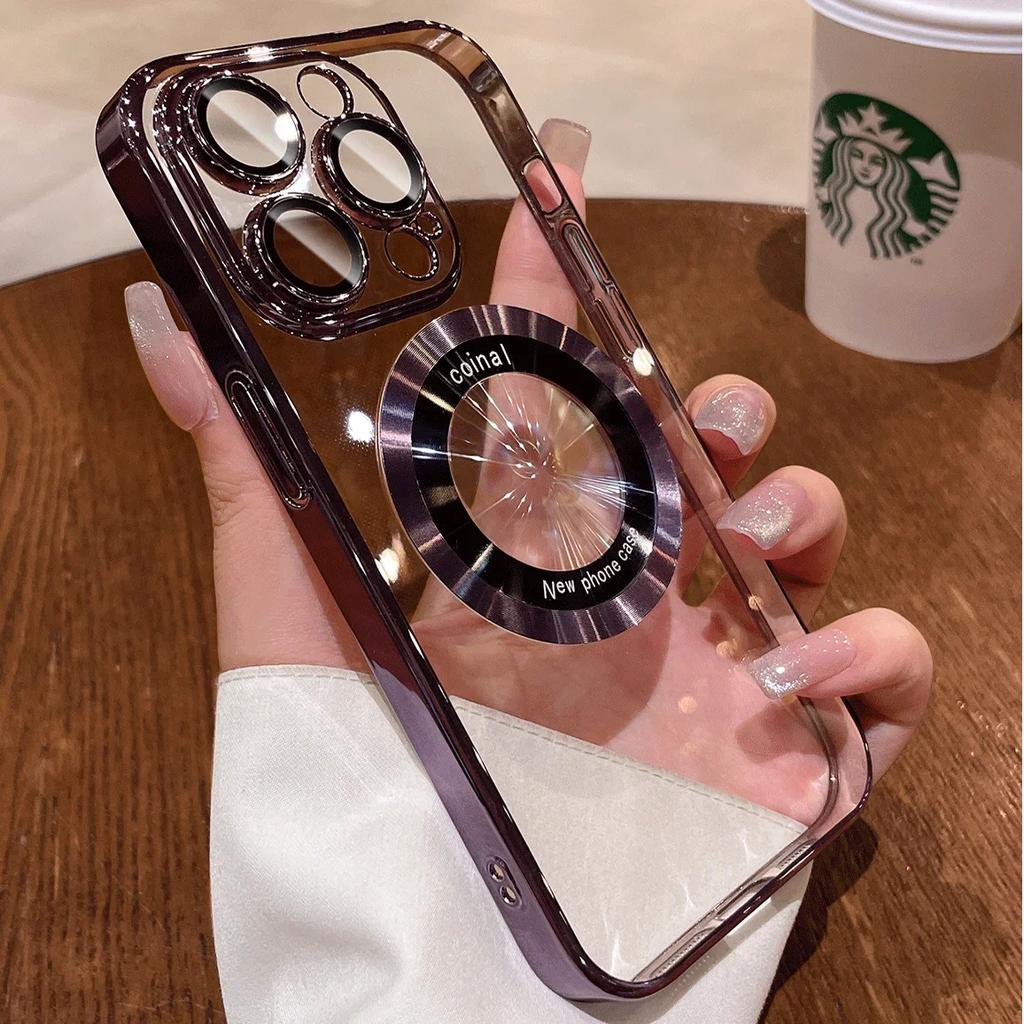 Роскошное покрытие для чехлов для телефонов Magsafe для iPhone 15 14 13 12 11 Pro Max Plus, защитная пленка для линз с беспроводной зарядкой, прозрачная задняя крышка