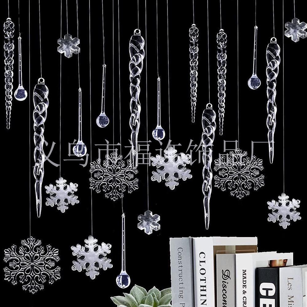 72-Piece DIY Christmas Ornaments Set: Acrylic Crystal Snowflakes, Icicles, and Water Drop Pendants