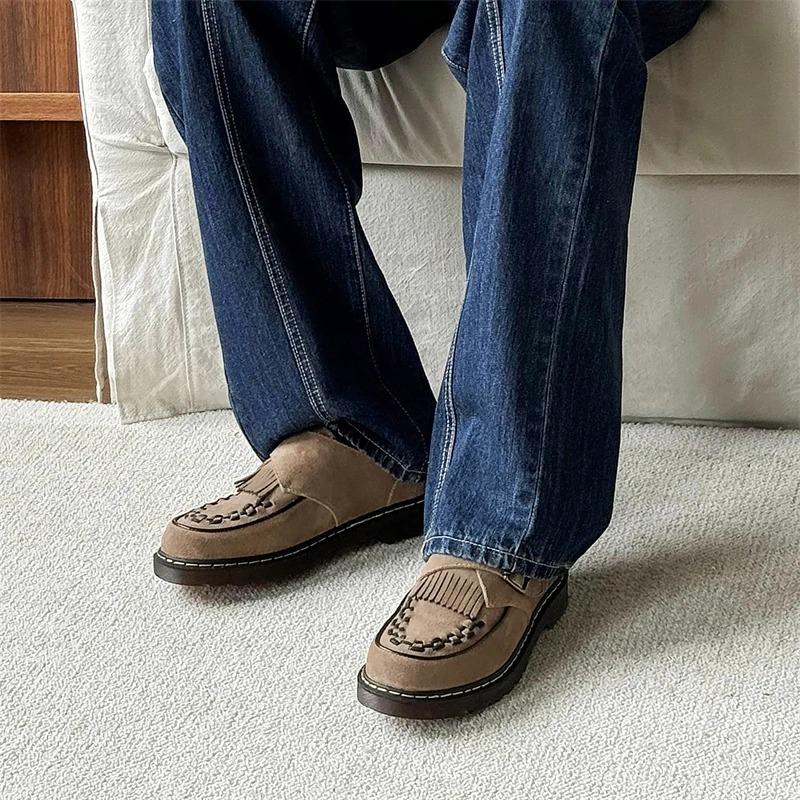 Ретро замшевые кожаные туфли с кисточками, легкие балетки, лоферы, повседневная обувь, толстая платформа, роскошная мода, формальная обувь