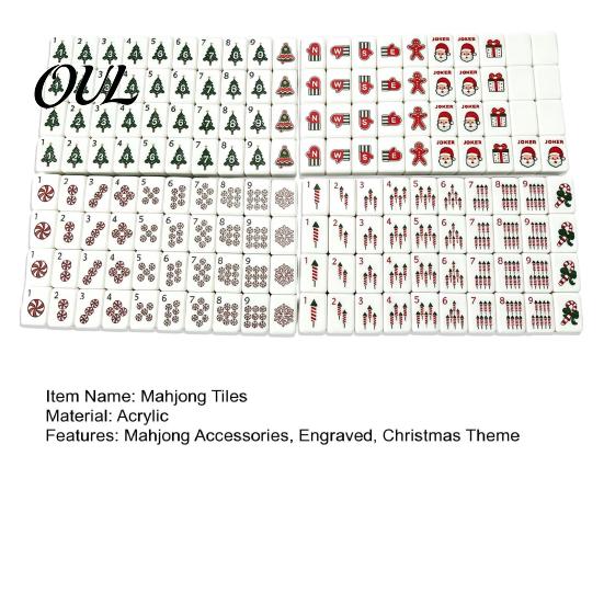 4 Layer Mahjong Tiles 160Pcs/Set Christmas American Tiles, Engraved Acrylic Kit, Mah-Jong Lovers Beginners Gifts Set