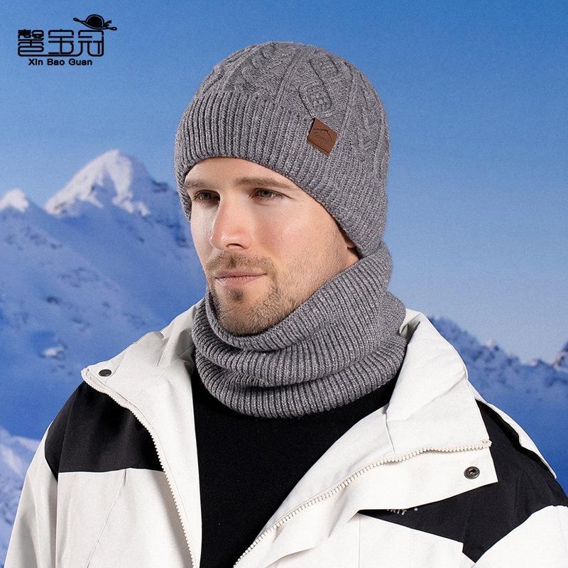 Winter Hat Gloves Scarf Set Fleece Warm Cold Protection Ear Protection Wool Hat Men's Knitted Pullover