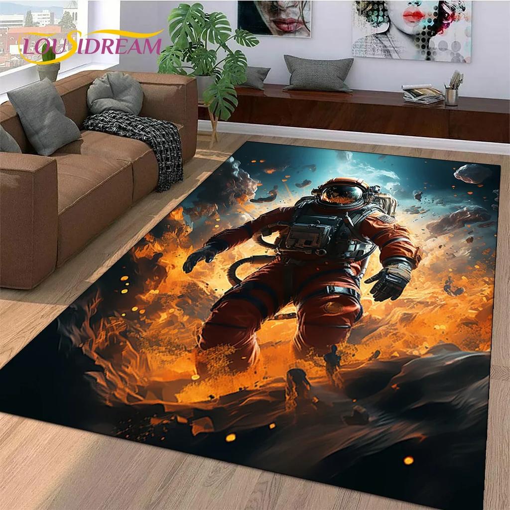 Astronaut Dream Universe Spaceman Outer Space Cartoon Carpet Rug for Bedroom Living Room Sofa Decoration, Large Decor Floor Mat
