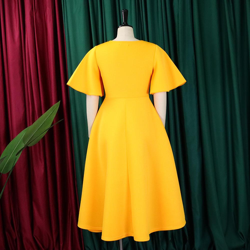 Летнее женское платье больших размеров с расклешенными рукавами и v-образным вырезом, модное темпераментное платье с большой юбкой и подолом