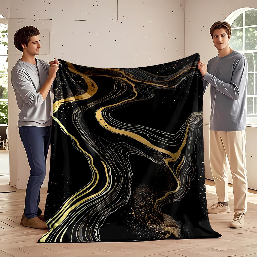 Abstract Black and Gold Marble Art Style Flannel blanket for bedroom, living room, sofa, and nap sofas.