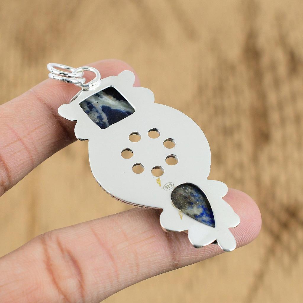 Cushion Natural Sodalite Lapis Lazuli 925 Sterling Silver Mother Pendant Jewelry