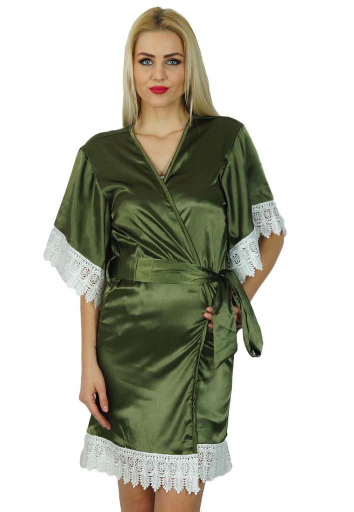 Bimba Женский кимоно с коротким рукавом атласный халат для подготовки невесты халат подружки невесты кружево