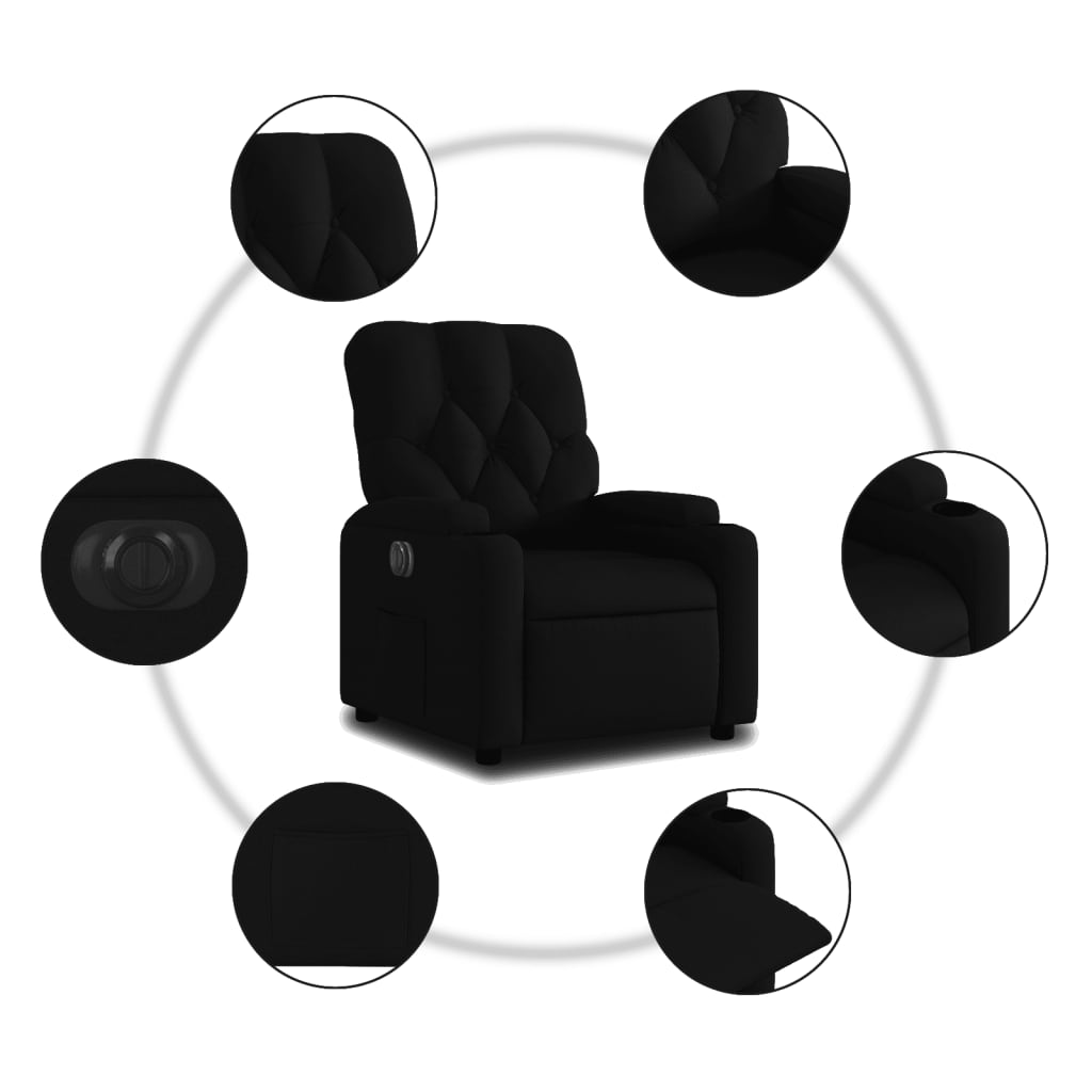 Electric Recliner Chair Black Fabric