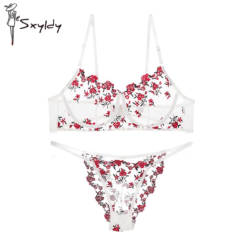 Французские Сладкие Сексуальные Сетчатые Комплекты Бюстгальтеров Красивая Цветочная Вышивка Цветочные Стринги