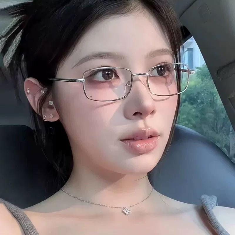 Y2K Harajuku ретро маленькие квадратные очки для женщин металлические очки прозрачные очки для чтения очки с блокировкой синего света