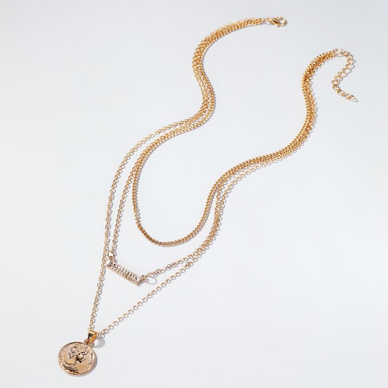 Многослойное ожерелье в стиле ретро, ​​ожерелье с изображением диска, кулон с геометрическим Иисусом, цепочка из сплава, цепочка на ключицы, цепочка для свитера, подходящие ювелирные изделия